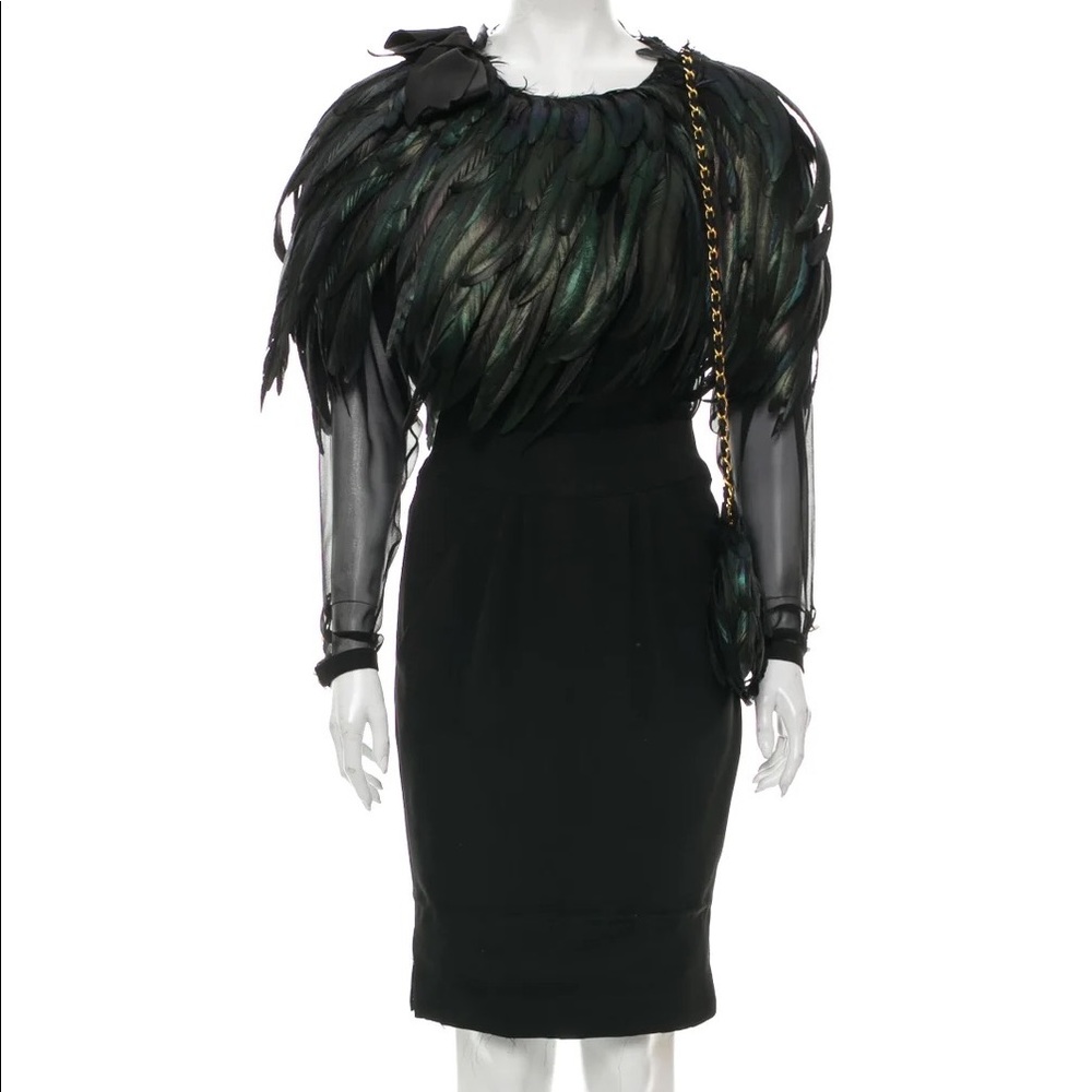 Chanel Haute Couture Feather Sheath Dress Vintage 1985 with matching bag!